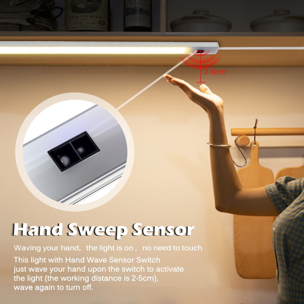 Hånd fejekontakt sensor led bar lys usb under kabinet køkken lys soveværelse garderobe skab natlys dæmpbar væglampe