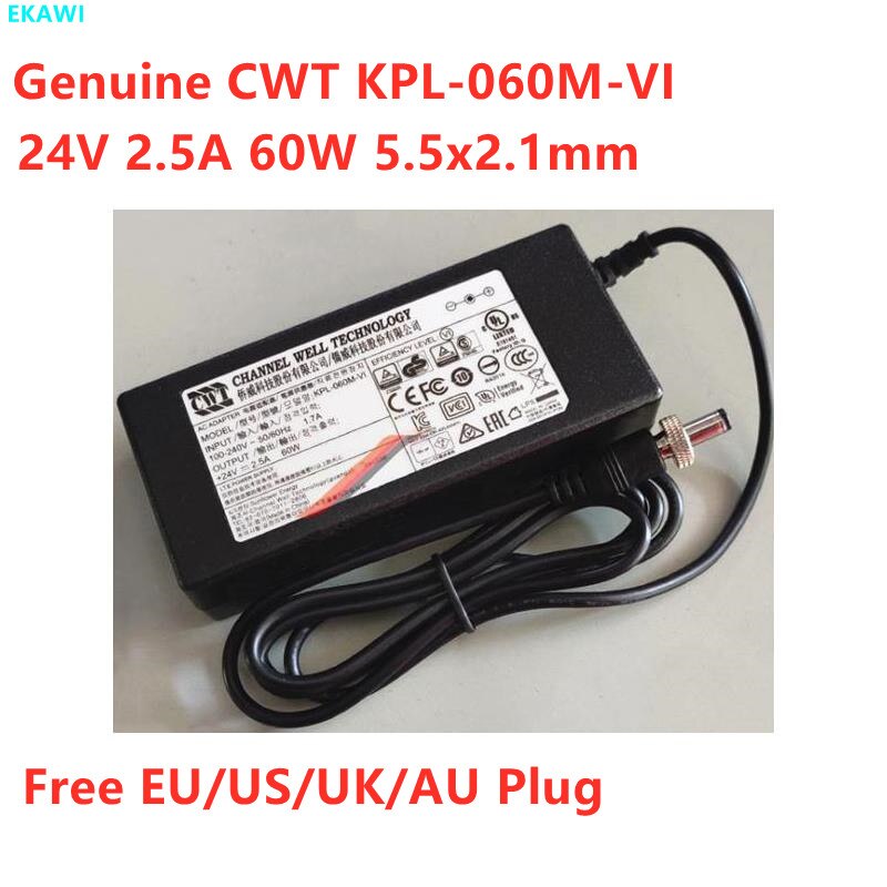 Genuine CWT KPL-060M-VI 24V 2.5A 60W 5.5x2.1mm AC Adapter For Power Supply Charger