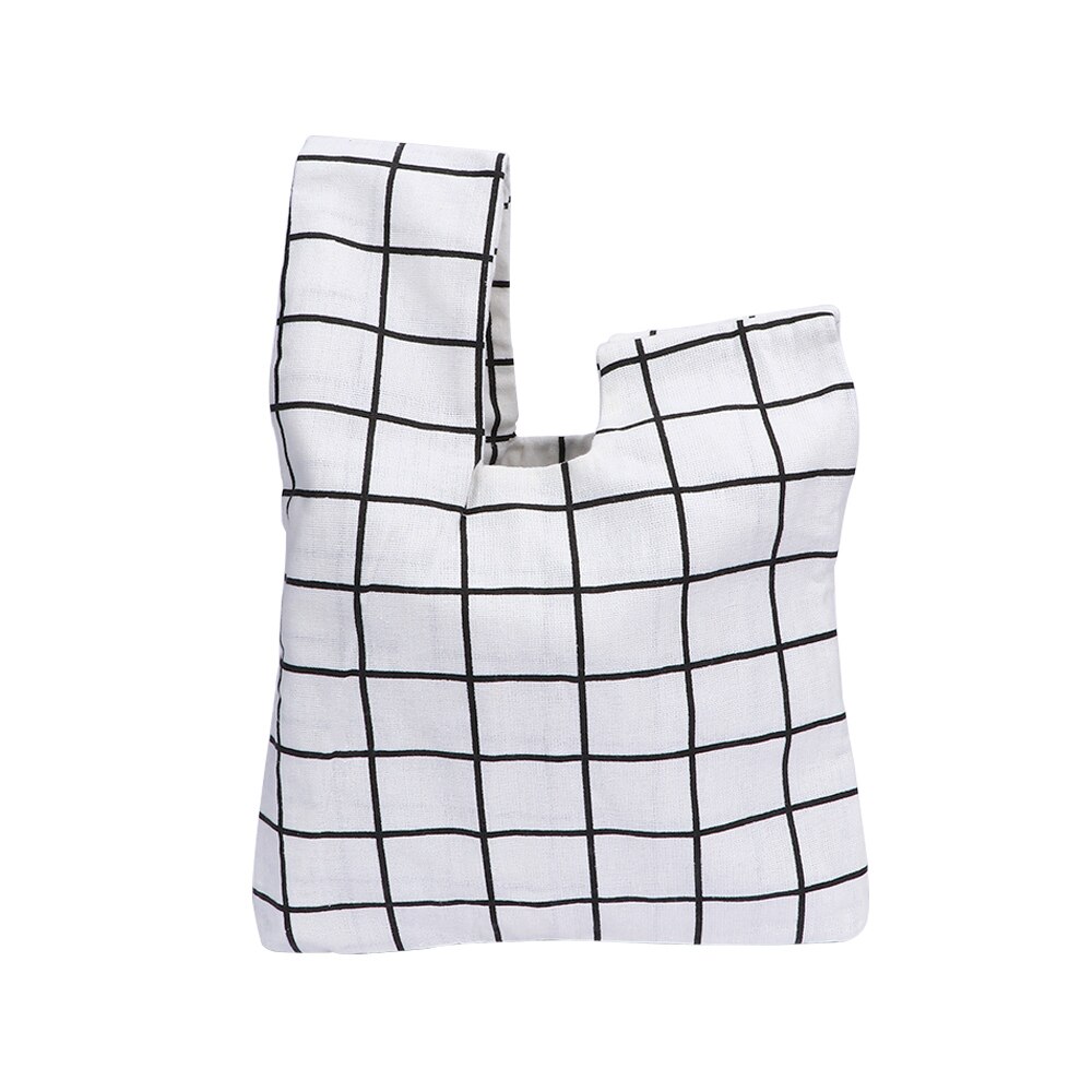 Sac à poignet Style japonais en toile de coton Simple avec nœud, sac à main à grille de fleurs, sac de marche avec clés de téléphone portable, déjeuner: white