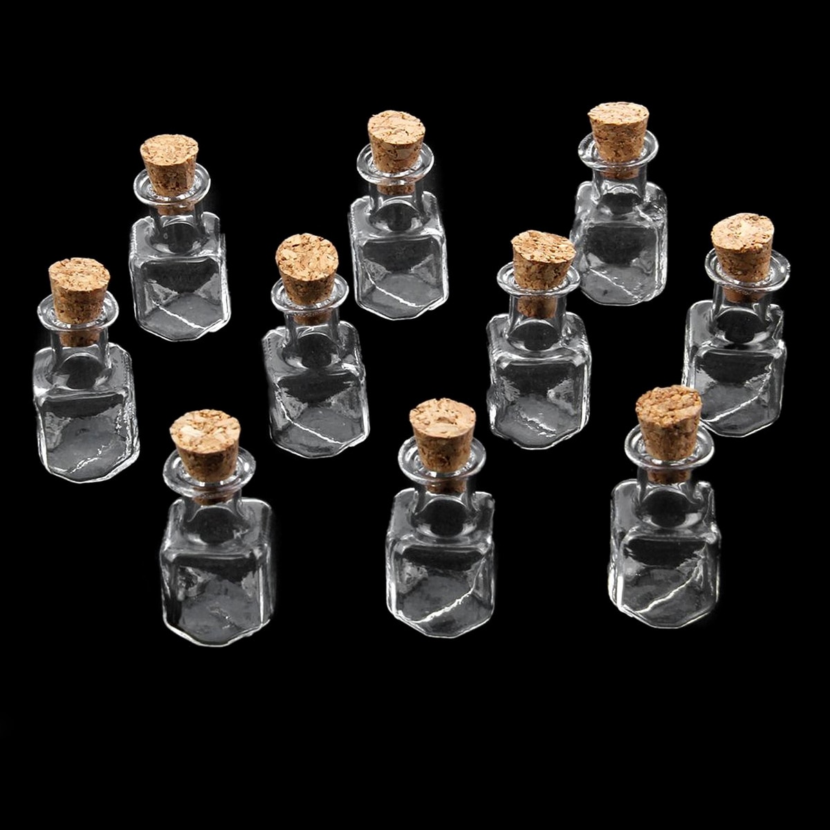 10pcs Clear Cubic Shape Mini Glass Bottles Jars With Cork Wish Note Craft Bottle