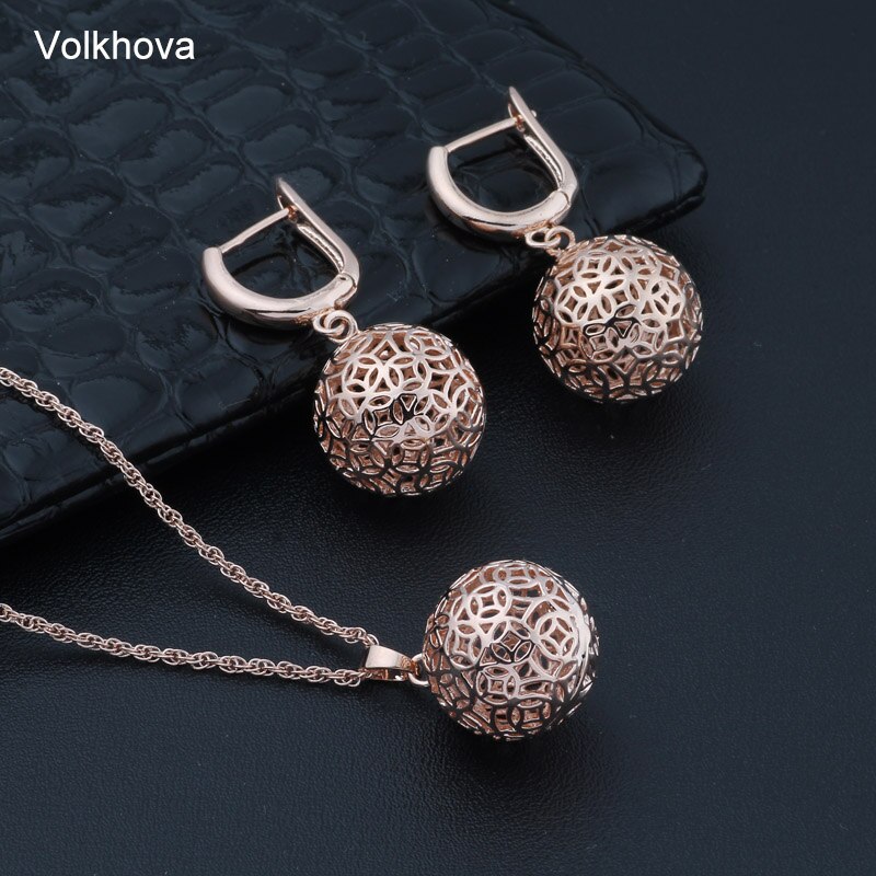 Volkhova Holle Bal Set Mode 585 Rose Goud Kleur Sieraden Kettingen Oorbellen Voor Vrouwen Partij Sieraden: Rose Goud Kleur