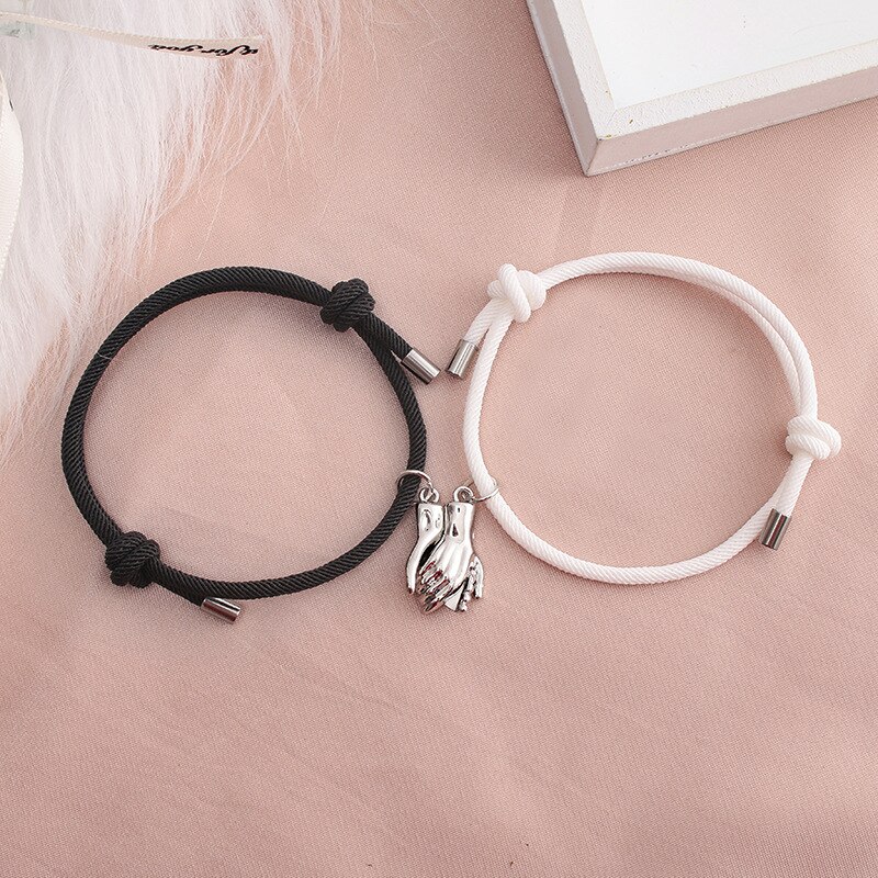 2 paia/pz braccialetto magnete di Design a forma di mano braccialetto intrecciato alla moda in corda di milano bracciale regolabile abbinato coppia gioielli Bijoux