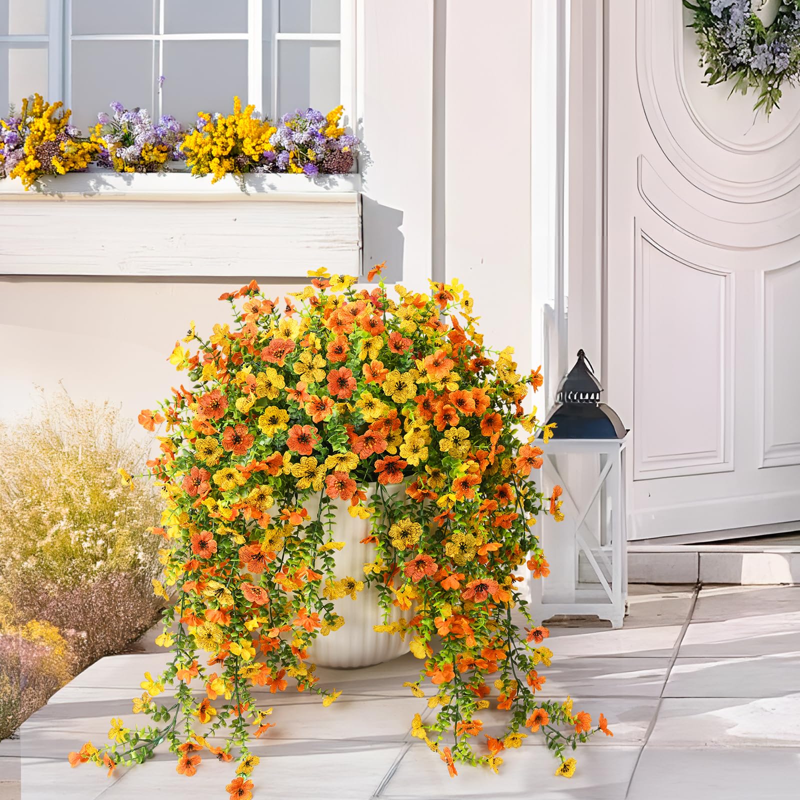 1pc Artificial Hanging Flowers Plants for Outdoor Spring Summer Decoration Faux Silk Daisy UV Resistant Home Yard Decor Flower