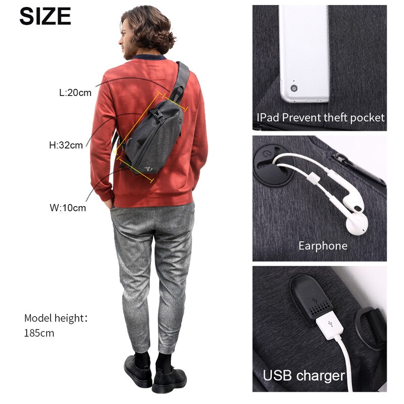 ARCTIC HUNTER Borst Zak Crossbody Tassen voor Mannen Messenger USB Lading Waterdichte Nylon Toevallige Schoudertas Kerstcadeau