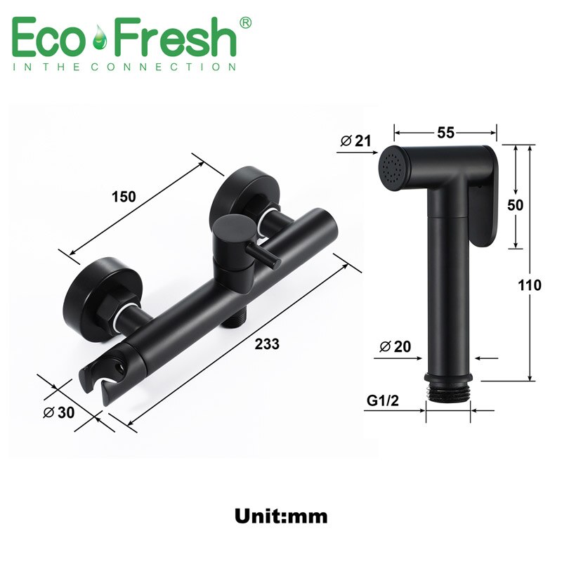 Ecofresh Badkamer Douche Bidet Wc Messing Sproeier Bidets Zwarte Moslim Douche Bidet Kraan Wall Mount Wasmachine Mengkranen