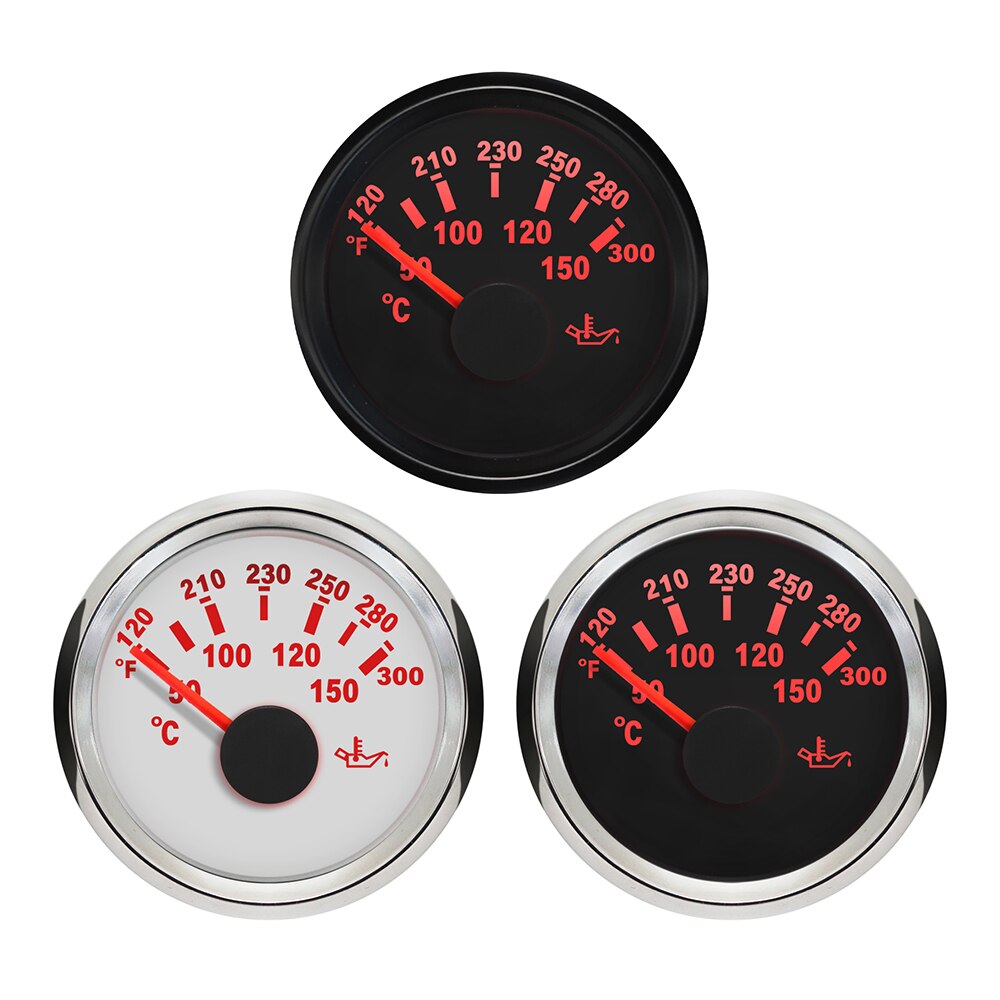 Universal 2"(52mm) Oil Temp Gauge Meter 50-150 with Red Backlight 12V 24V for Car Boat