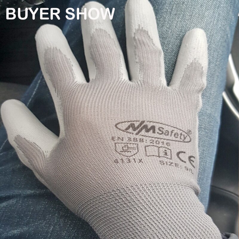 24 Pieces/12 Pairs Mechanic Protective Glove with PU Nitrile Rubber Coated Palm Safety Work Gloves CE 4131X