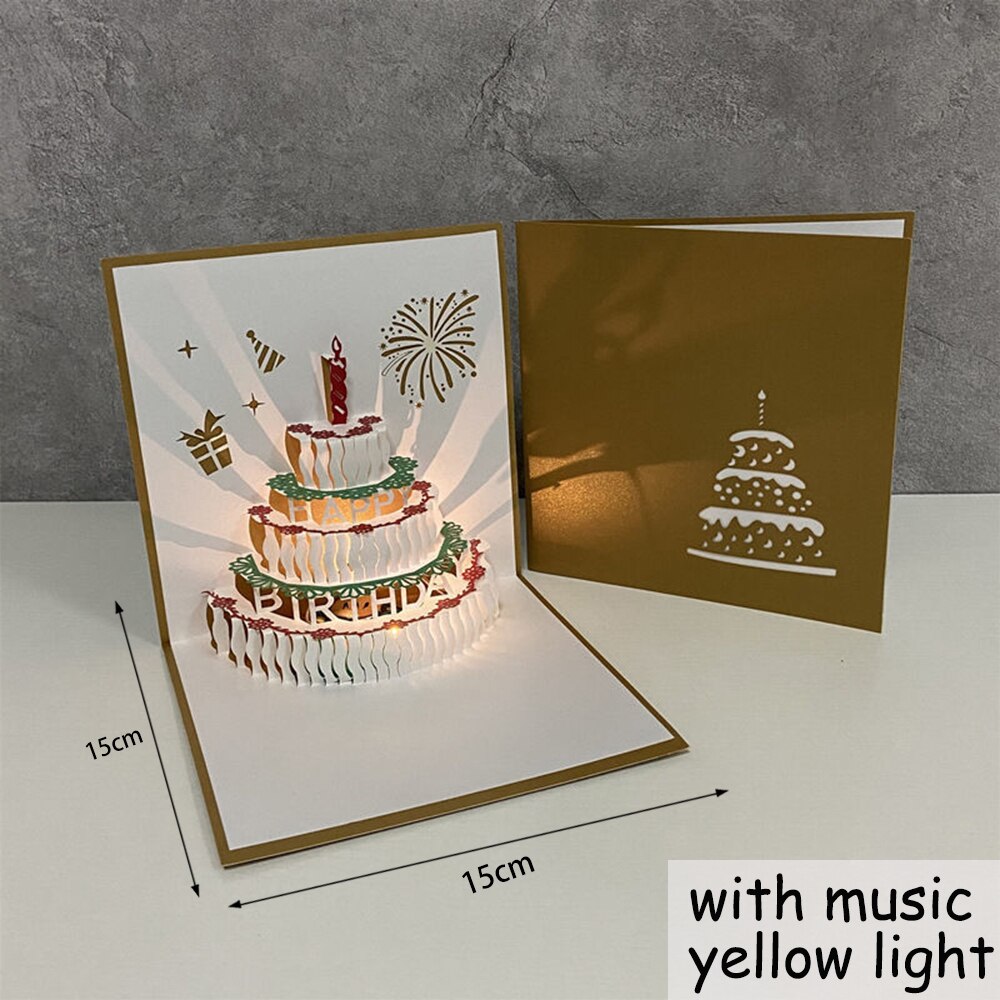 Cartes de joyeux anniversaire 3D avec musique, gâteau d&#39;anniversaire lumineux, cartes de vœux Pop-Up, avec enveloppe, pour fille: Style 4