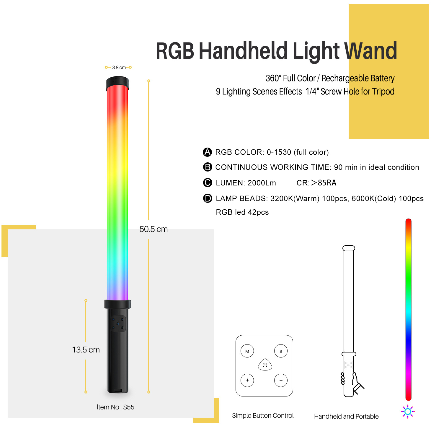 Handheld Licht Zauberstab Tragbare RGB LED Video Licht Bar 1530 ° Volle Farben Fotografie Leuchtstoffröhre Stock, 3200-6000K Dimmen, 2000 Lm
