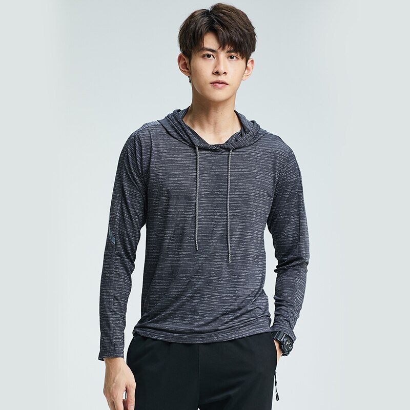 Ginásio masculino t camisa casual manga longa magro topos camisetas elástico esportes fitness conforto fino respirável secagem rápida com capuz: 21801 black / L