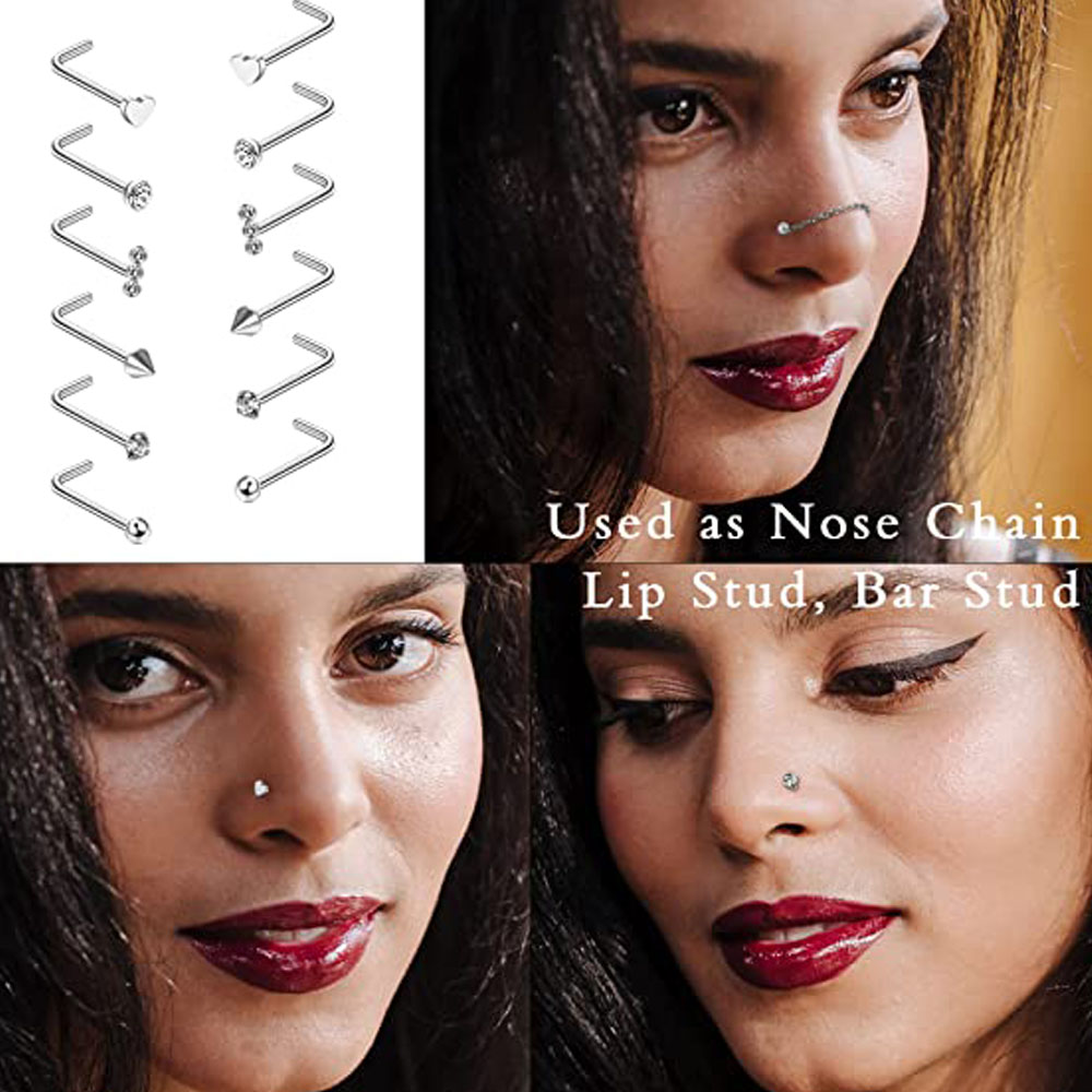 Anneaux de nez en chaîne pour femmes et hommes, Piercing, Double avec chaîne, clous, 20G