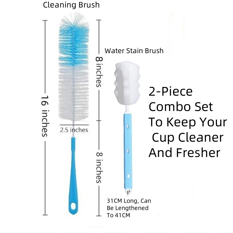 Nettoyeur de brosse en éponge pour bouteille de 16 pouces de Long, 2 pièces, pour bière, puits de Sport, Thermos, verre et bouteilles de Sport à col Long et étroit, flacons sous vide: green