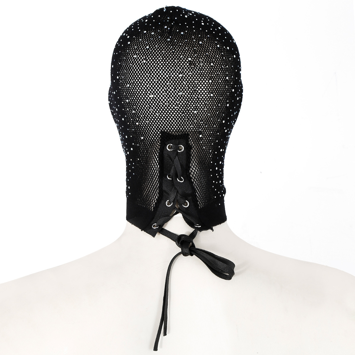 Svart spets unisex sexig huvudmask blingfärgad diamant ansiktsskydd för cosplay festbal prestanda mask huvudbonad