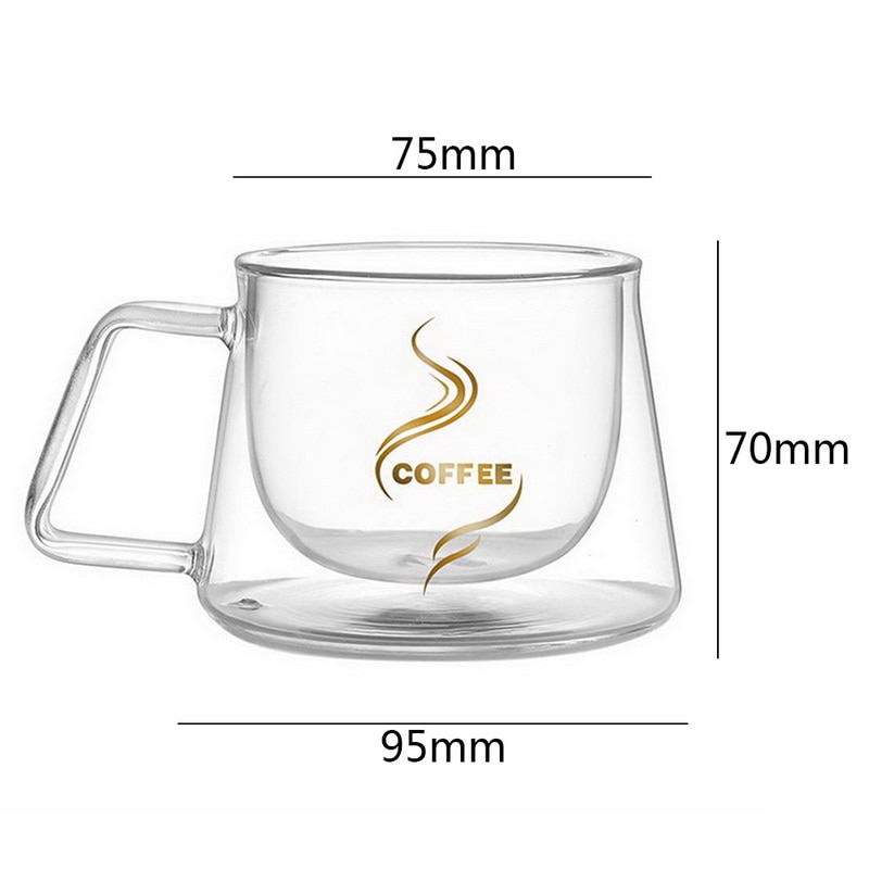 Dubbelvägg mugg kontorsmuggar med handtaget transparent drinkware kaffekoppar te set muggar öl dryck office cup enkel stil