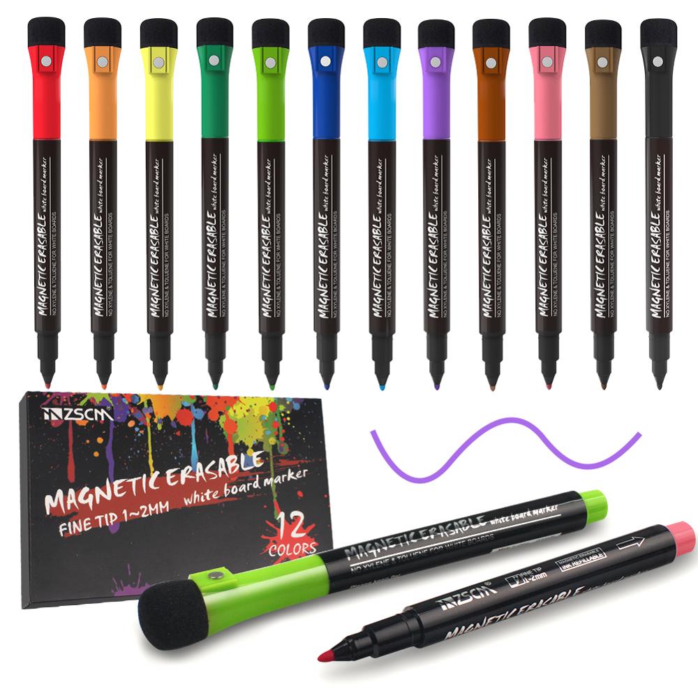Stylo magnétique effaçable pour tableau blanc, 12 couleurs, marqueur de dessin pour enfants étudiants