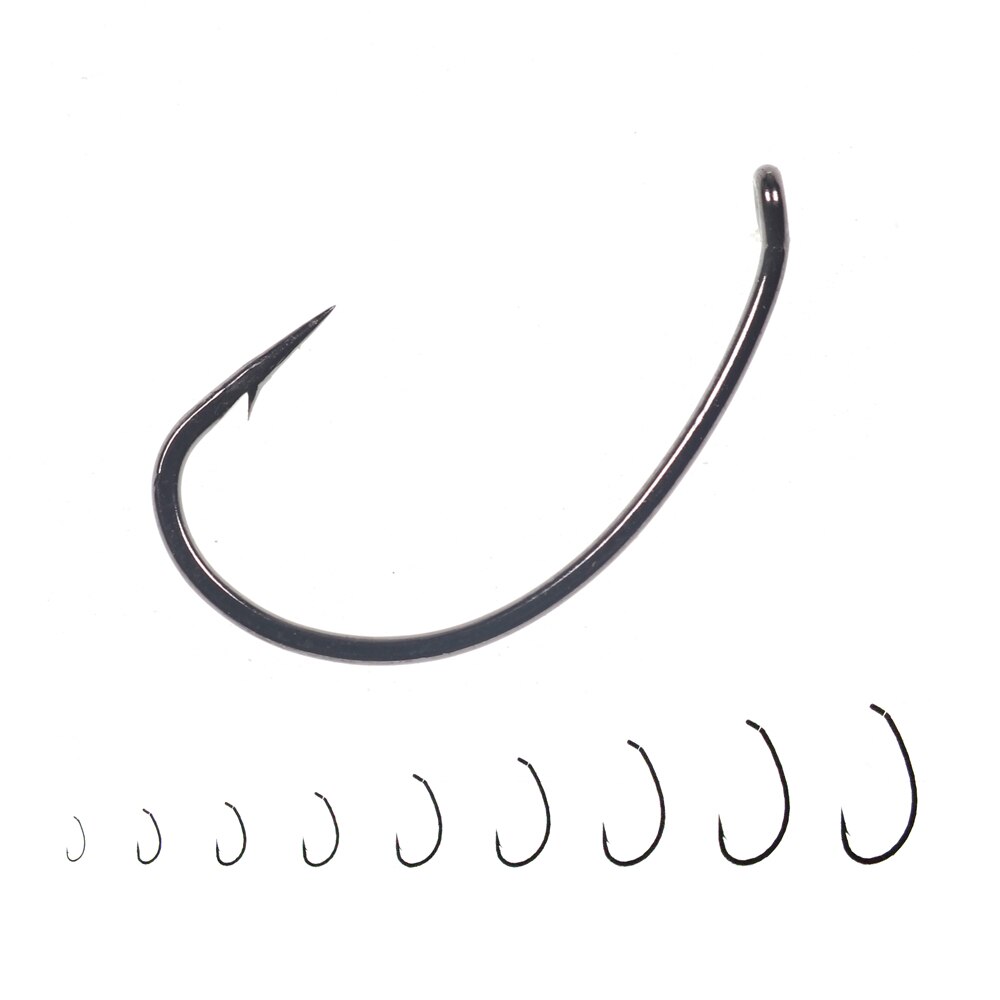 50pcs High Carbon Steel Fly Tying Hooks Wide Gap Curve Nymph Shrimp Caddis Fly Hook Barbed Black Nickle #6 #8 #10 #12 #14 #16