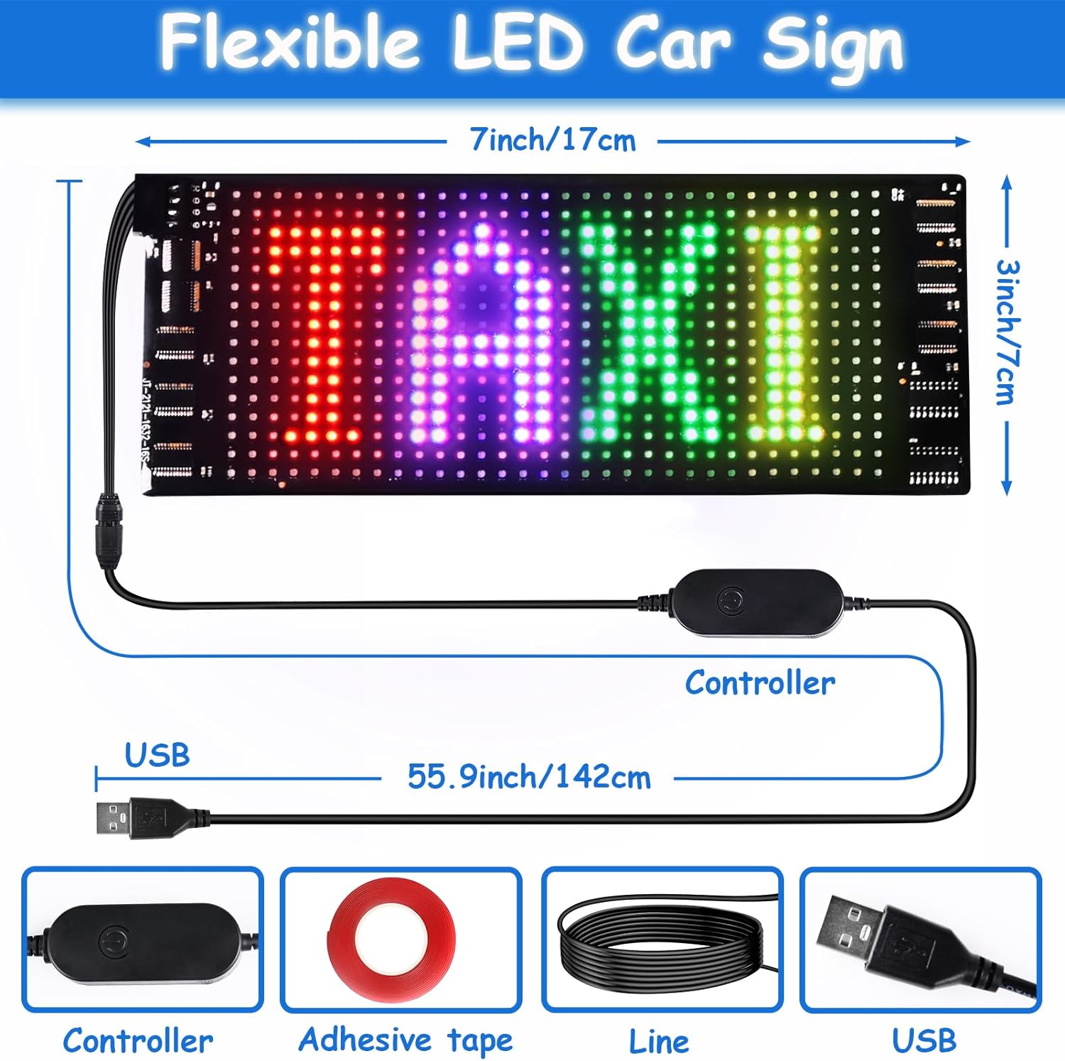 GOTUS scrollen helle Werbung LED-Schild USB 5V Bluetooth APP Kontrollschild programmierbares Textenmuster LED-Autoschild: 0-5W