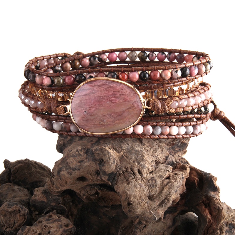 Rh Mode Bohemen Sieraden Kralen Boho Armbander Natuurlijke Stenen Charm 5 Strengen Geweven Wrap Armbanden