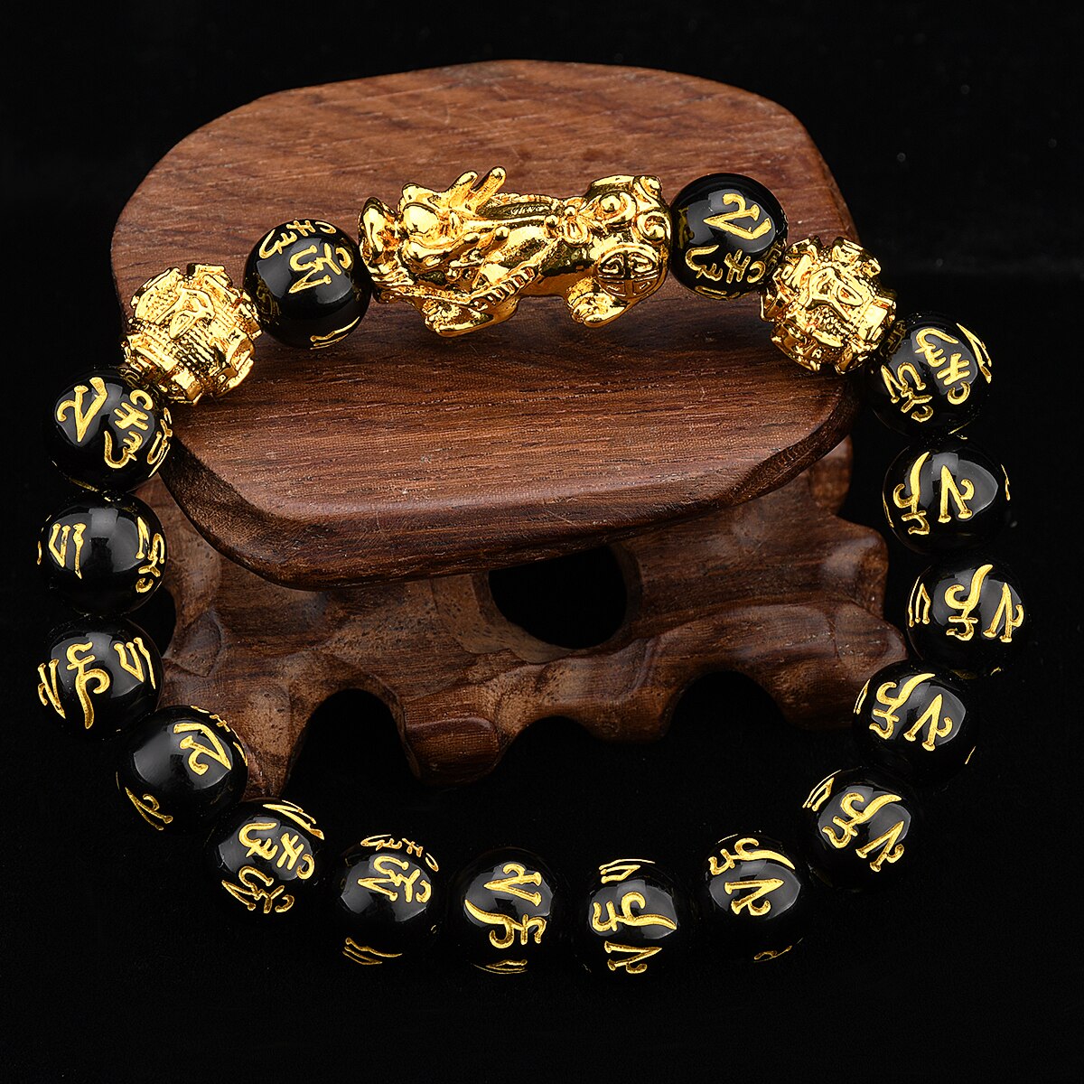 Chinese Traditional Magical Animal Bracelet Feng Shui Black Obsidian Alloy Wealth Bracelet Attract Wealth & Good Luck