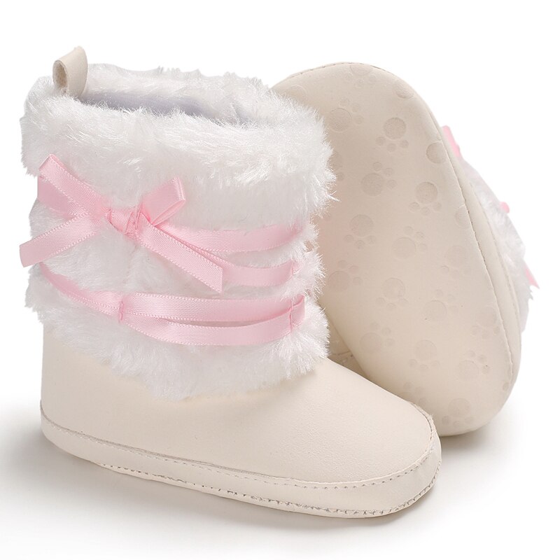 Nuevas botas cálidas de invierno a la , botas de nieve para bebés y niños, zapatos de niño con lazo, zapatos de cuna para recién nacidos de 0 a 18M: Blanco / 13-18 meses