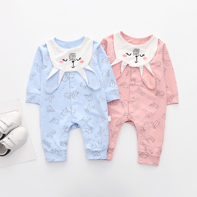 Hiver infantile bébé garçon fille barboteuse coton à manches longues combinaison bébé fille garçon vêtements + salive serviette -né bambin tenues