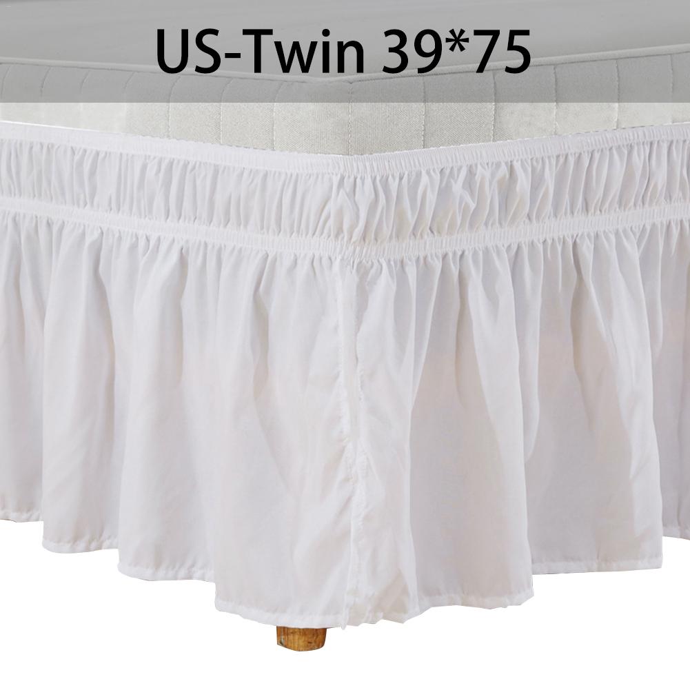 Polyesterfiber ensfarvet omkring bed nederdel elastiske flæser let pasform rynkebestandige seng nederdele faldones para camas: Hvid