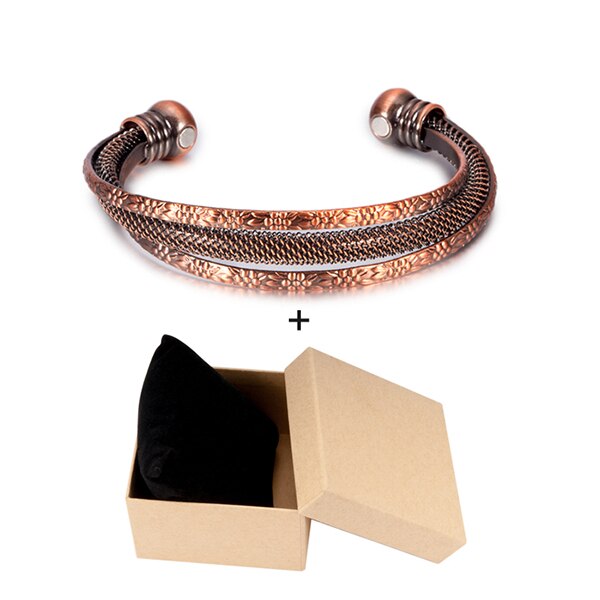 Vinterly torcido pulseira de cobre flores vintage energia magnética pulseira ajustável aberto manguito pulseiras presentes para mulher: box