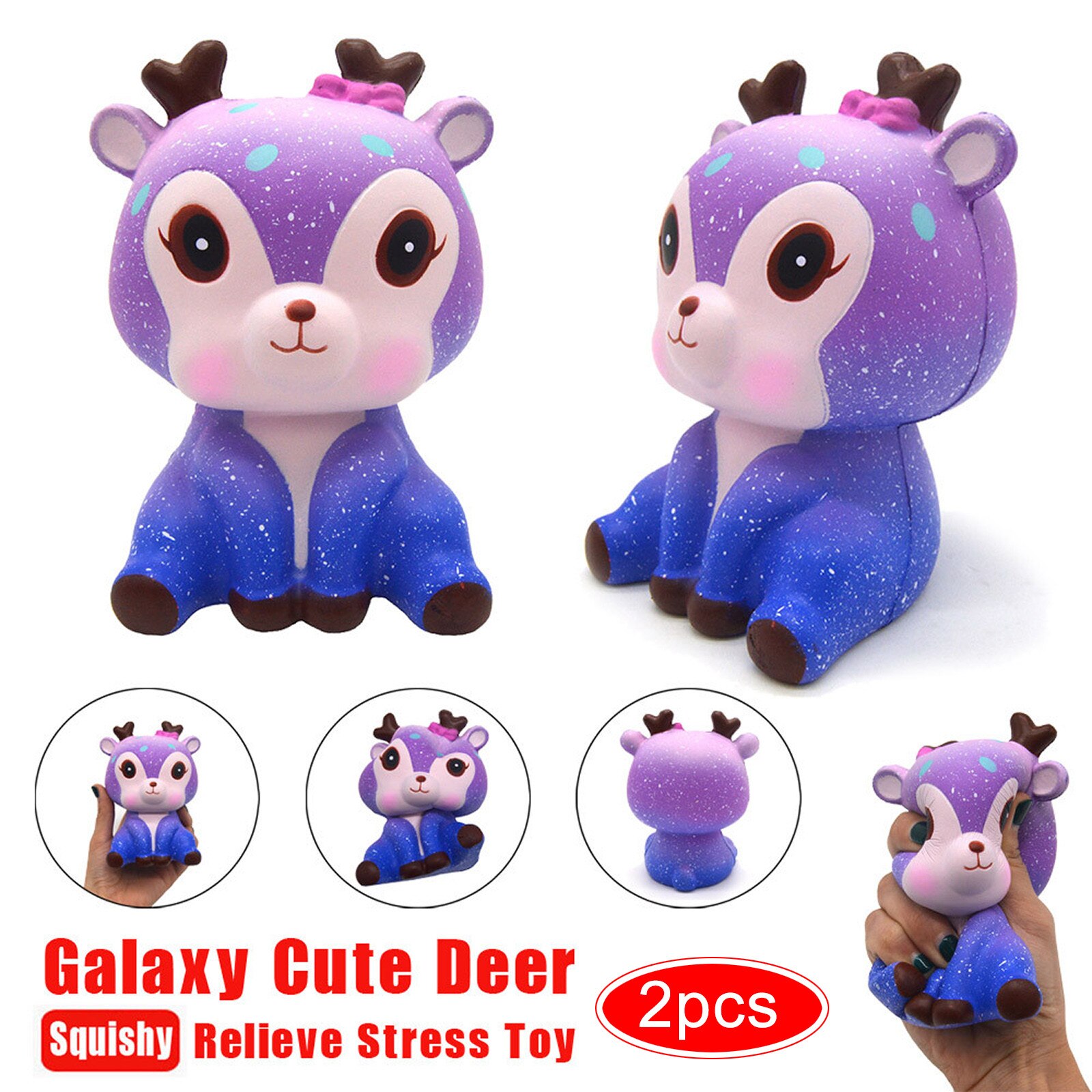 2Stck Weihnachten Kawaii Karikatur Galaxis Hirsch Langsam steigend Creme Duft Stressabbau Spielzeug Elastische Umwelt PU quetschen Spielzeug