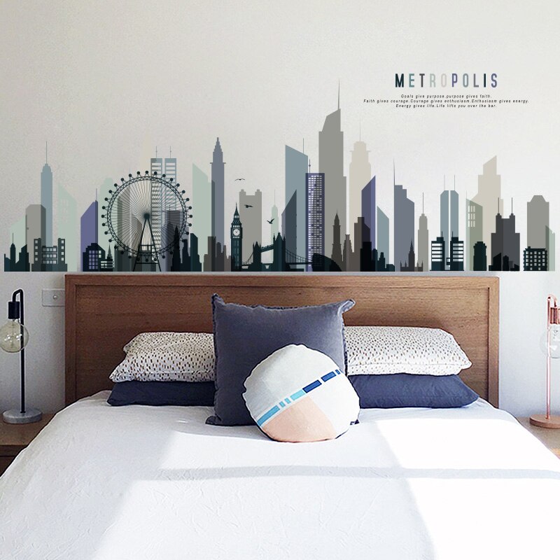 Modern City Wall Sticker Big Size Vsco Girl Boy Teenager Room Decor Aesthetic Living Room Bedroom Home Decoration Wallstickers