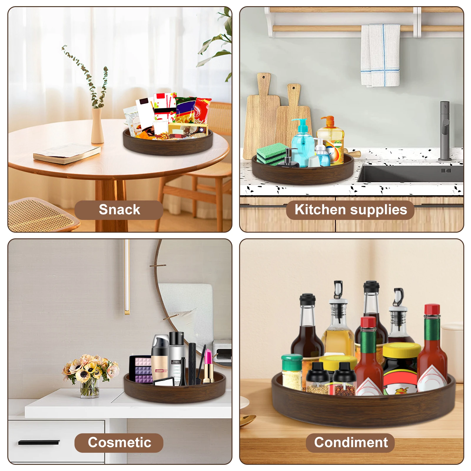 Organizador de madera Lazy Susan, contenedor giratorio redondo Lazy Susan para armario, despensa, encimera de cocina, refrigerador, despensa de especias