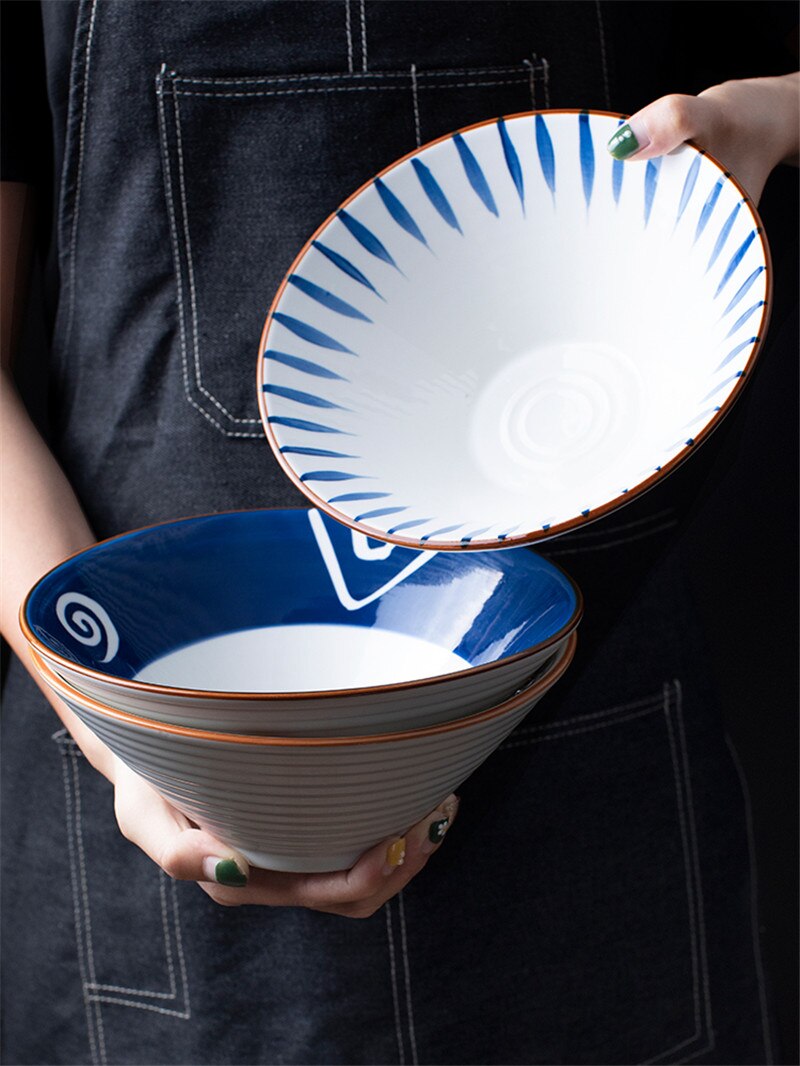 Japansk suppe skål oksekød nudler skål fortykket keramik 8 tommer husstand personlighed stor retro nudler skål
