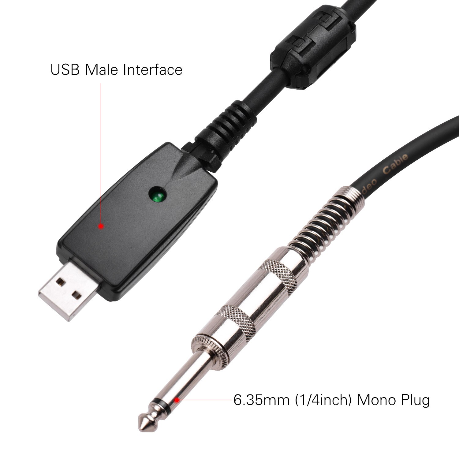 USB Guitar Andio Cable USB Male Interface to 6.35mm (1/4inch) Mono Electric Guitar Connection Cable Guitar to PC