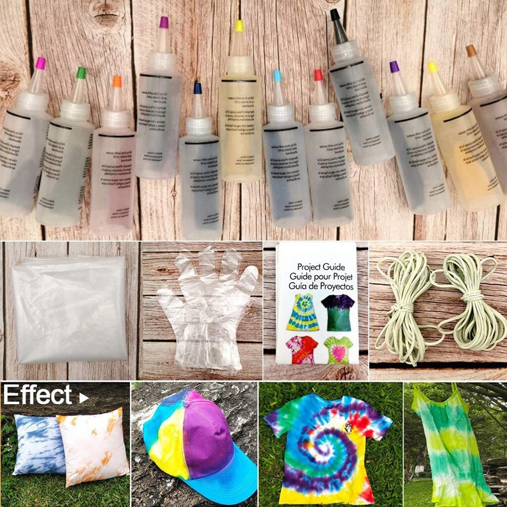 Fabric Textile Tie-Dye Kit 18 Colors DIY Safe Non Toxic Permanent Dyes Colorful Clothing Tie Dye Kit Pigment Set Painting