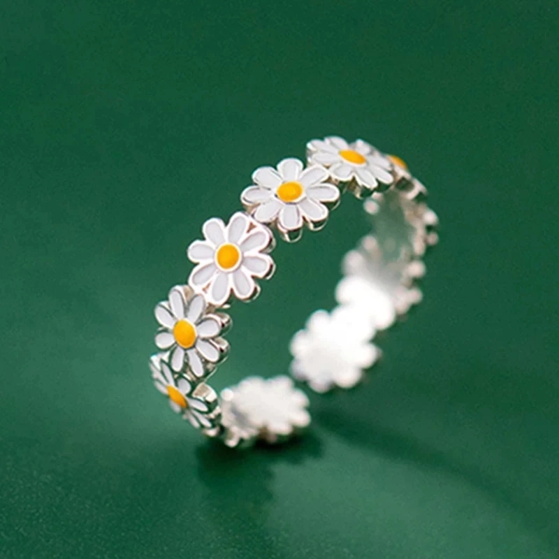 Jahrgang Gänseblümchen-Blumenringe für Frauen, koreanischer Stil, verstellbare Öffnung, Fingerring, Braut, Hochzeit, Verlobung, Erklärung-Schmuck,