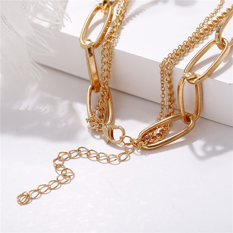 Vintage Multi Layer Lock Necklaces Chain For Women Gold Heart Key Pendants Necklace Party Jewelry