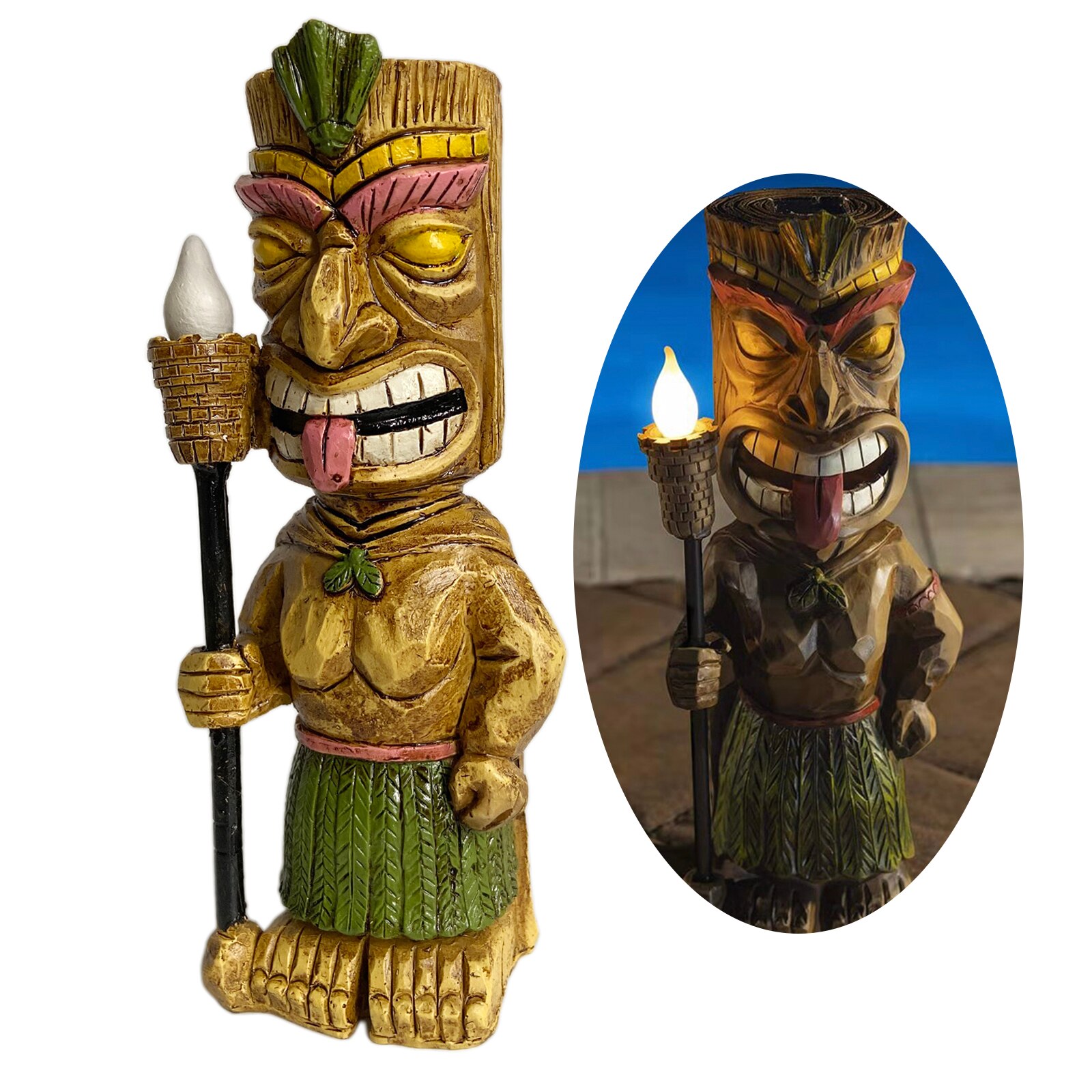 Solar- Garten Statue draussen Dekor Tiki mit Taschenlampe Ostern Statue für Terrasse Rasen Hof Kunst Dekoration Housewarming Garten