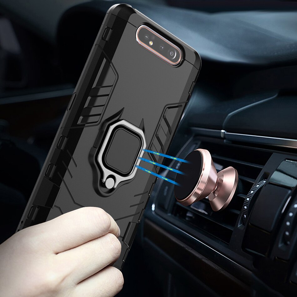 Capa protetora de luxo para samsung galaxy, com suporte e anel de magnetismo, à prova de choque, para samsung a80