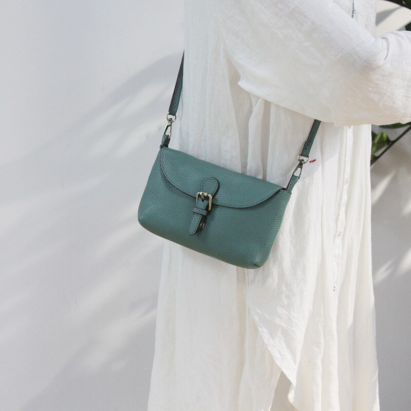 Koreaanse Versie Van Gangfeng Zachte Lederen Schoudertas: Aqua Blue