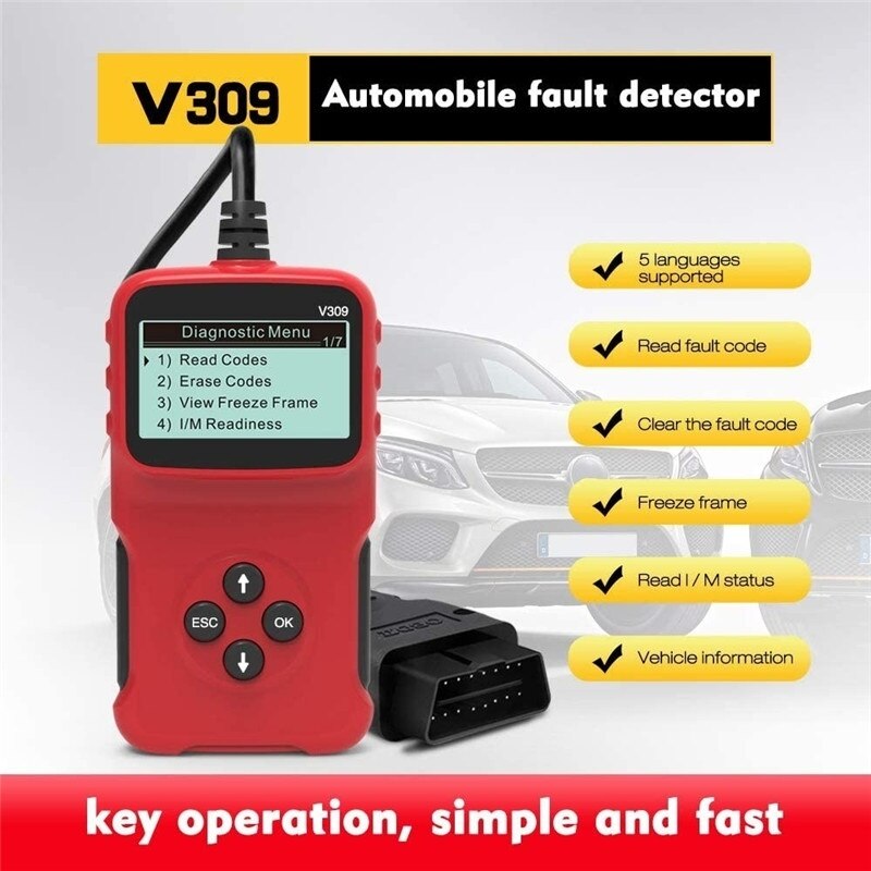V309 OBD2 OBDII Auto Car Diagnostic Scanner Handheld Car Diagnostic Repair Tool Automotive Erase/Reset Fault Codes Reader