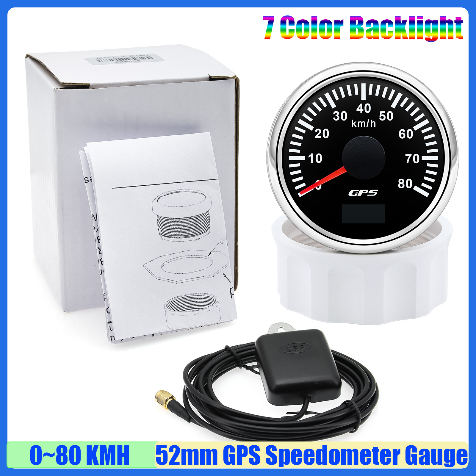 30 km/t 60 km/t 80 km/t 120 km 200 t gps-speedometer med antenne 7- farvet led-hastighedsmåler kilometertæller auto bil båd 12 v 24v brugerdefineret: Guld