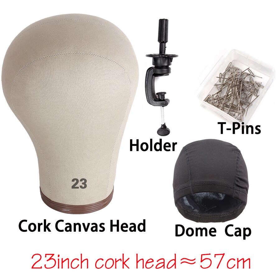 Alileader-Cabeza de bloque de lona de corcho suave para peluca, Kit de fabricación de pelucas, maniquí de , 21, 22, 23 y 24 pulgadas: 23 Cork HeadGift