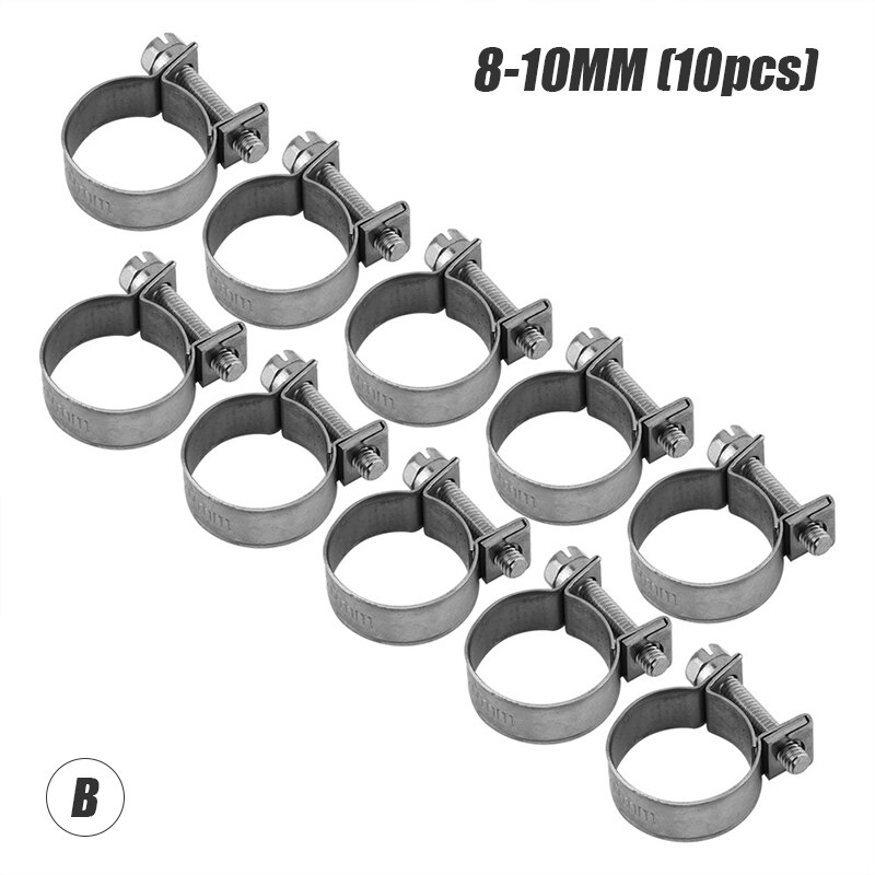 10PCS/Set Car Fuel Hose Clips Hoses Clamps Set Mini Carbon Steel Air Hose Clamp Diesel Petrol Pipe Clips Auto Hose Parts: B