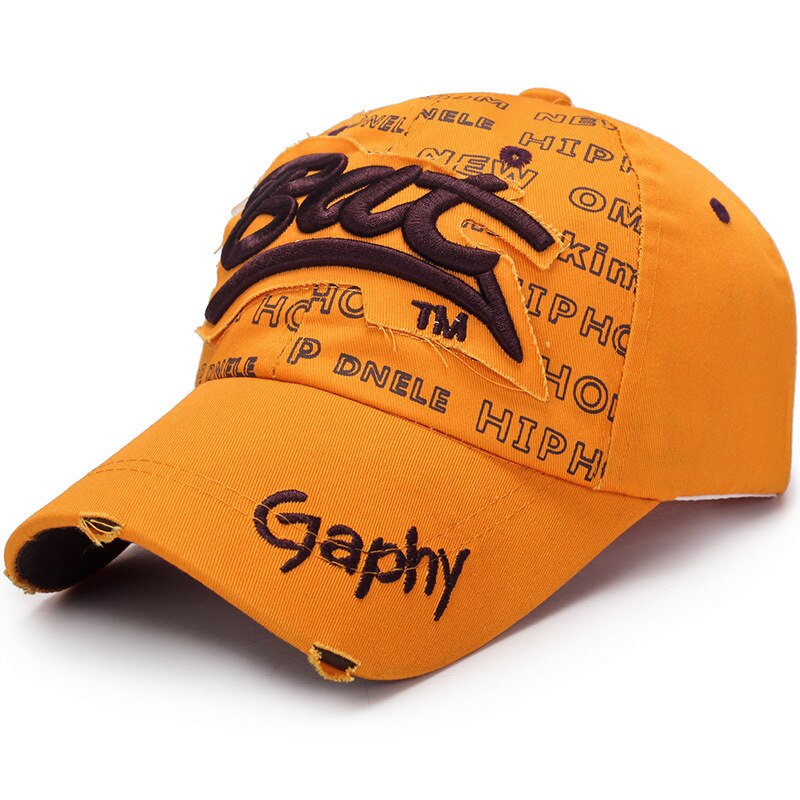 Vintage cassé trou lettre chauve-souris casquette décontracté en plein air casquettes de Baseball pour hommes femmes Snapback casquettes soleil chapeau os Garros: Orange