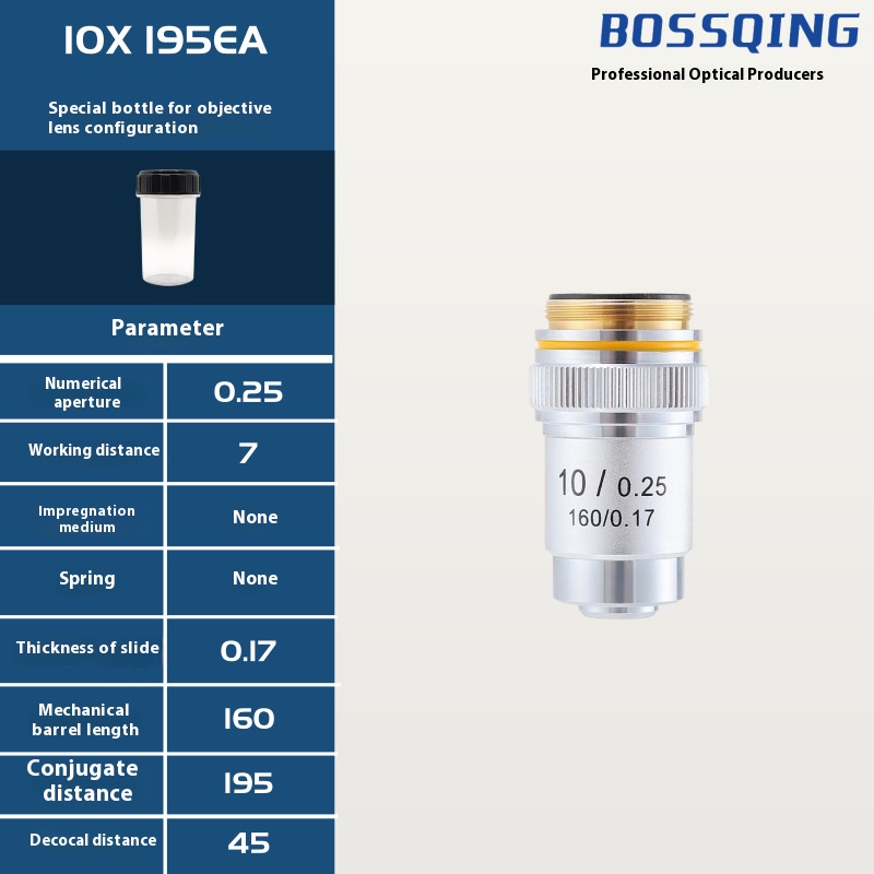 4X 10X 20X 40X 60X 100X Achromatic Objective Lens 195 Mm Conjugate Distance Tube Length 180Mm Biological Microscope Objective: Gold