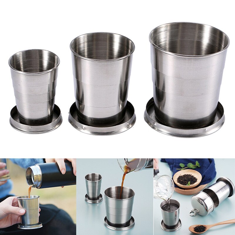 Nieuw 1 Pcs Rvs Intrekbare Cups Outdoor Reizen Folding Inklapbare Cup Telescopische