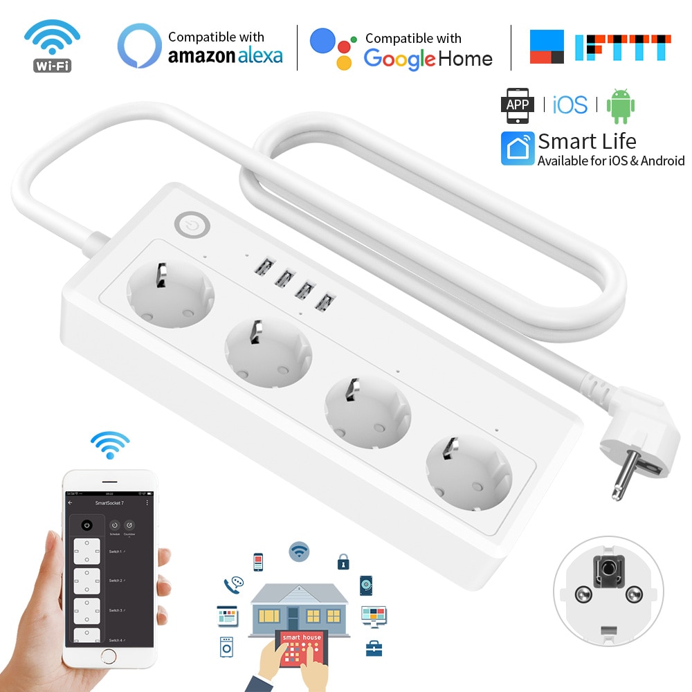 4 Outlets Plug Socket Wifi Smart Power Strip with Grandado