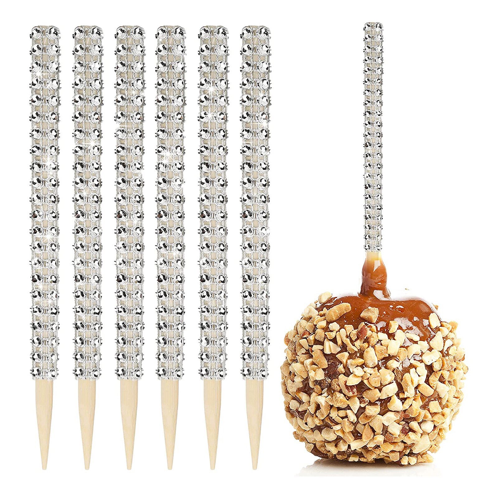 Bâtonnets à bonbons en forme de pomme, 32 pièces, brochettes, fournitures pour Buffet, Dessert, strass scintillant, nouveauté