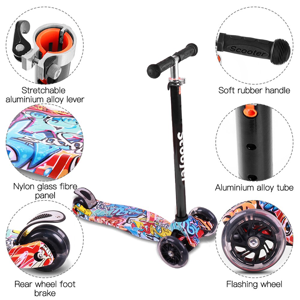 Foldable Scooter Wheels Kick Scooter with Light Up 3 Wheel Scooter for kids 3-8 Year with Adjustable Height Lightweight Scooter