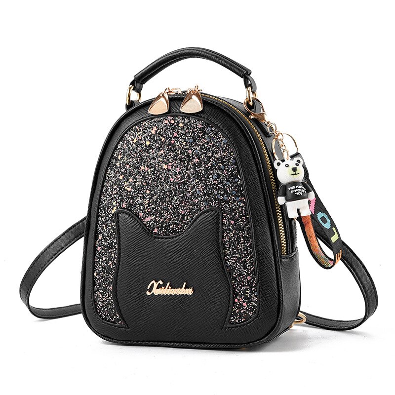 neue Mini Rucksäcke für Frauen Anti Diebstahl Leder Reisetaschen Pailletten Schulter Taschen Schule Taschen für Teenager Mädchen JD02021: Schwarz