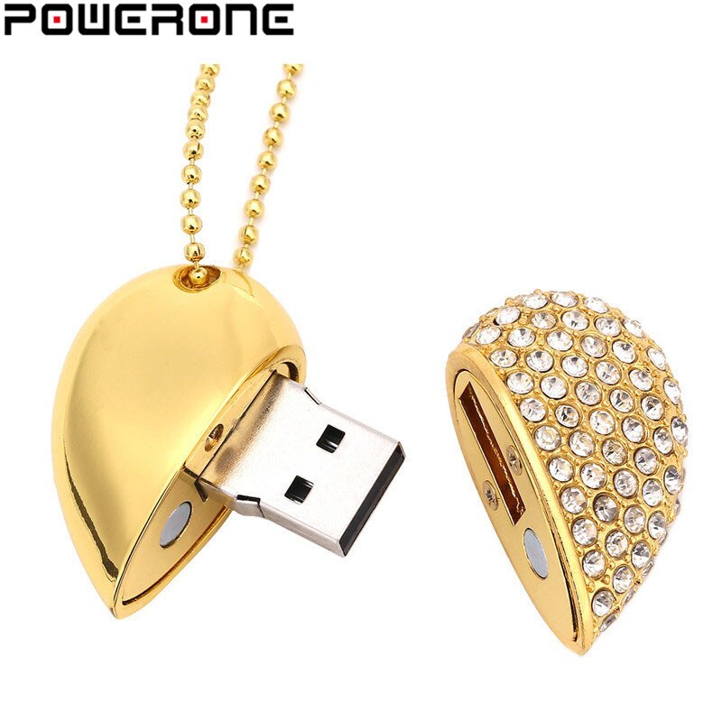POWERONE cristal diamant coeur avec chaîne pendentif clé USB clé USB 64GB 16gb 32GB USB 2.0 collier mémoire bâton